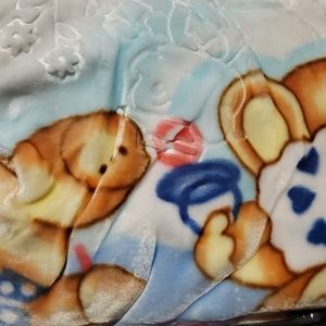 Baby blanket blue color teddy bear bunny